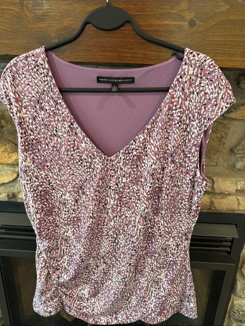 White House Black Market Mauve Multicolor Printed V-Neck Sleeveless Top